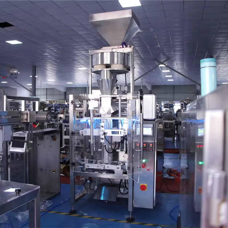 Food packaging production line with automated packaging machine