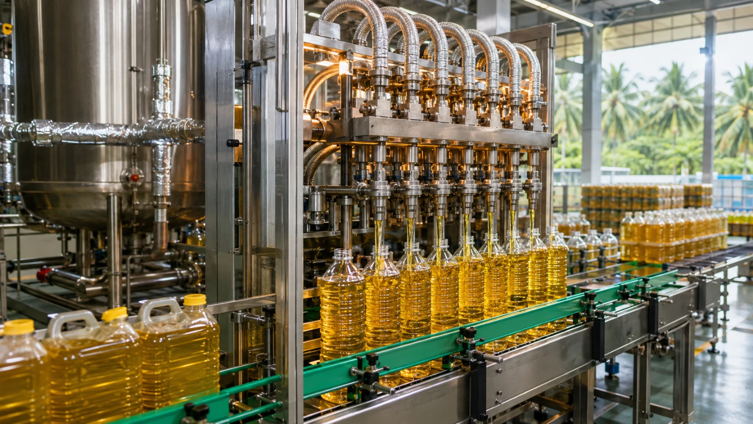 Malaysian palm oil heated bottling