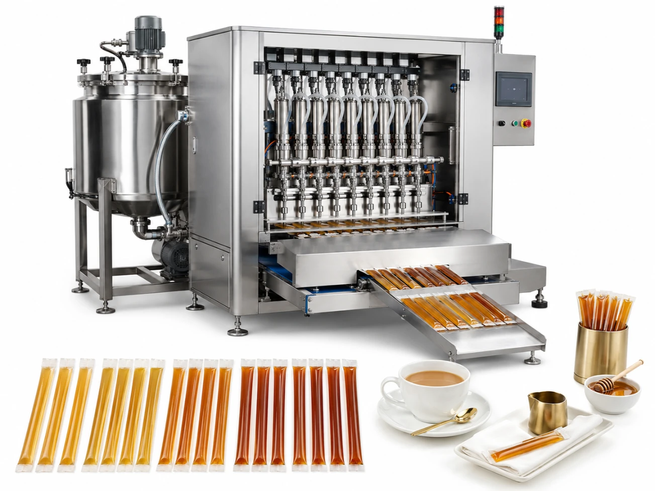 Honey stick pack machine multi-lane heated
